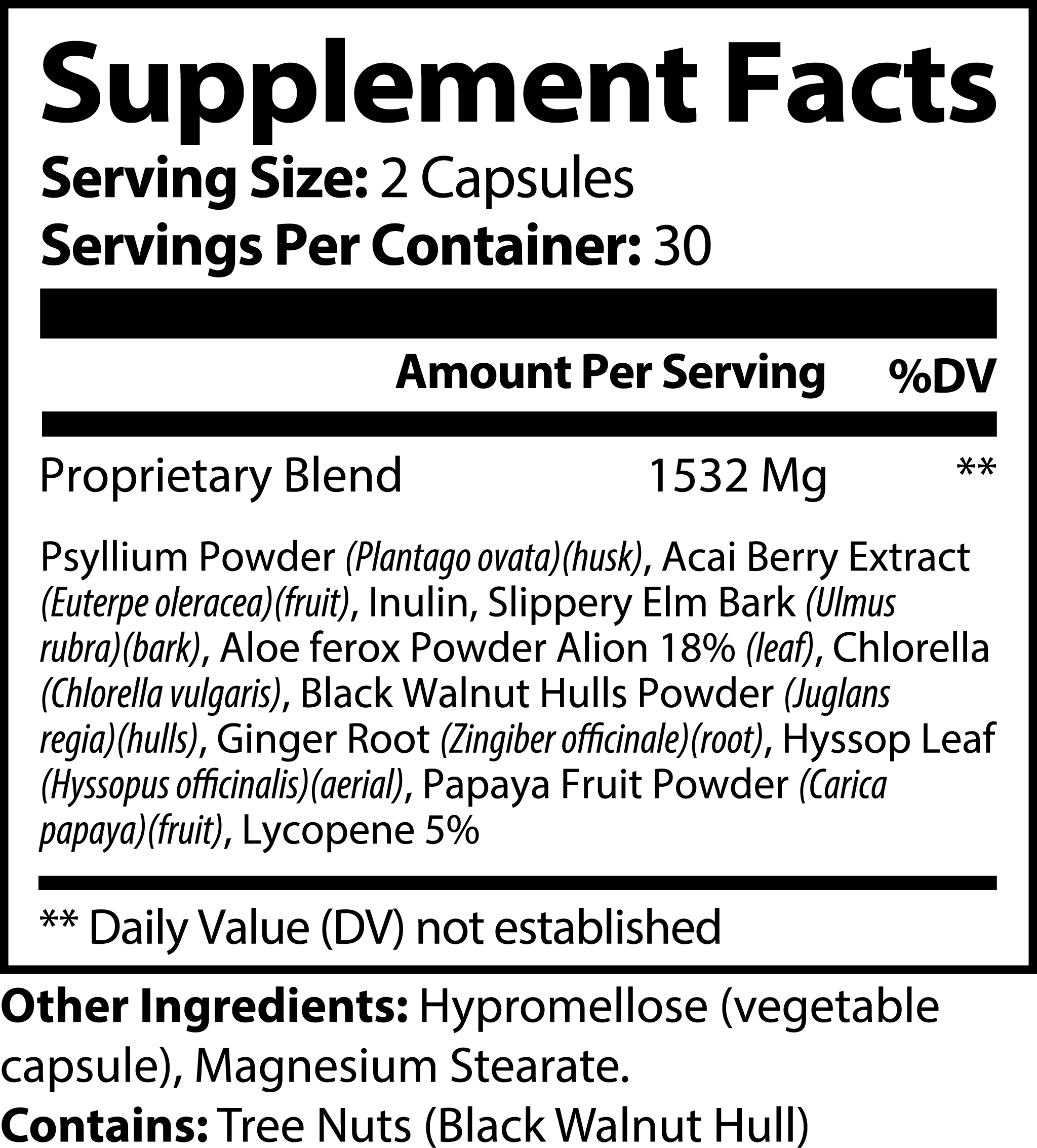 The Cleanse Supplement Facts label