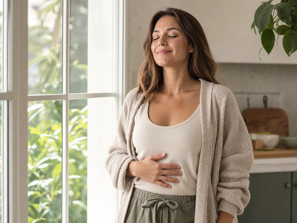 Woman feeling light and comfortable in morning light